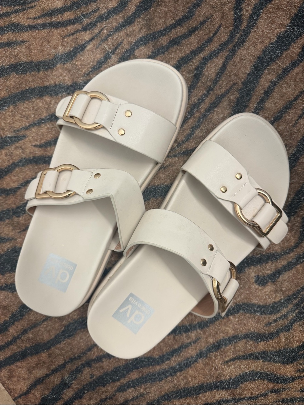 White Buckle Strap Slide Sandals - Dolce Vita
